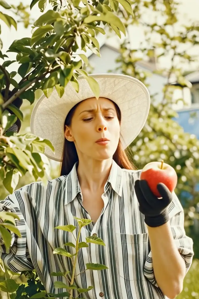 Video screenshot — woman biting an apple